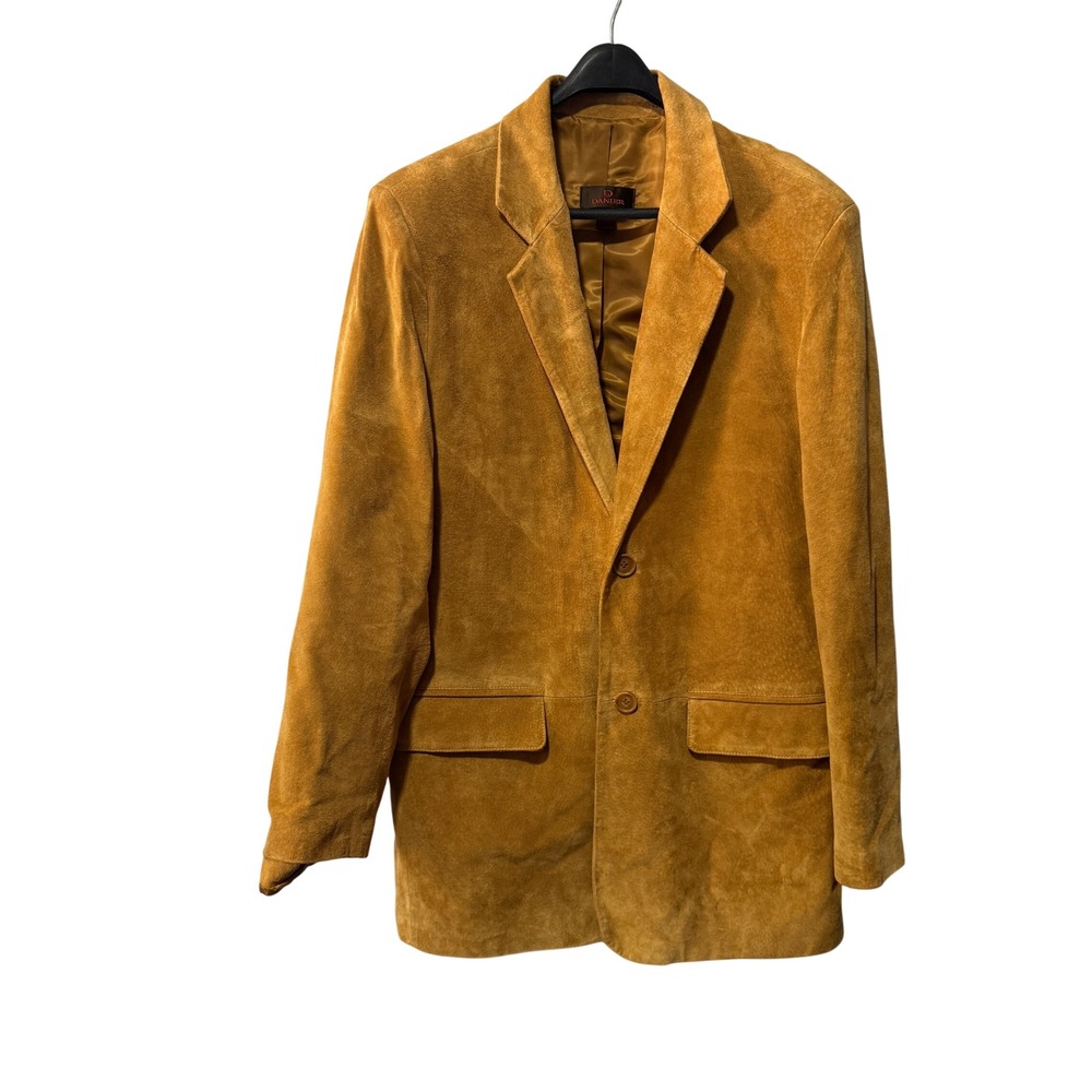 Danier Mens Camel Tan Genuine Leather Suede Two Button Blazer Jacket Size Medium